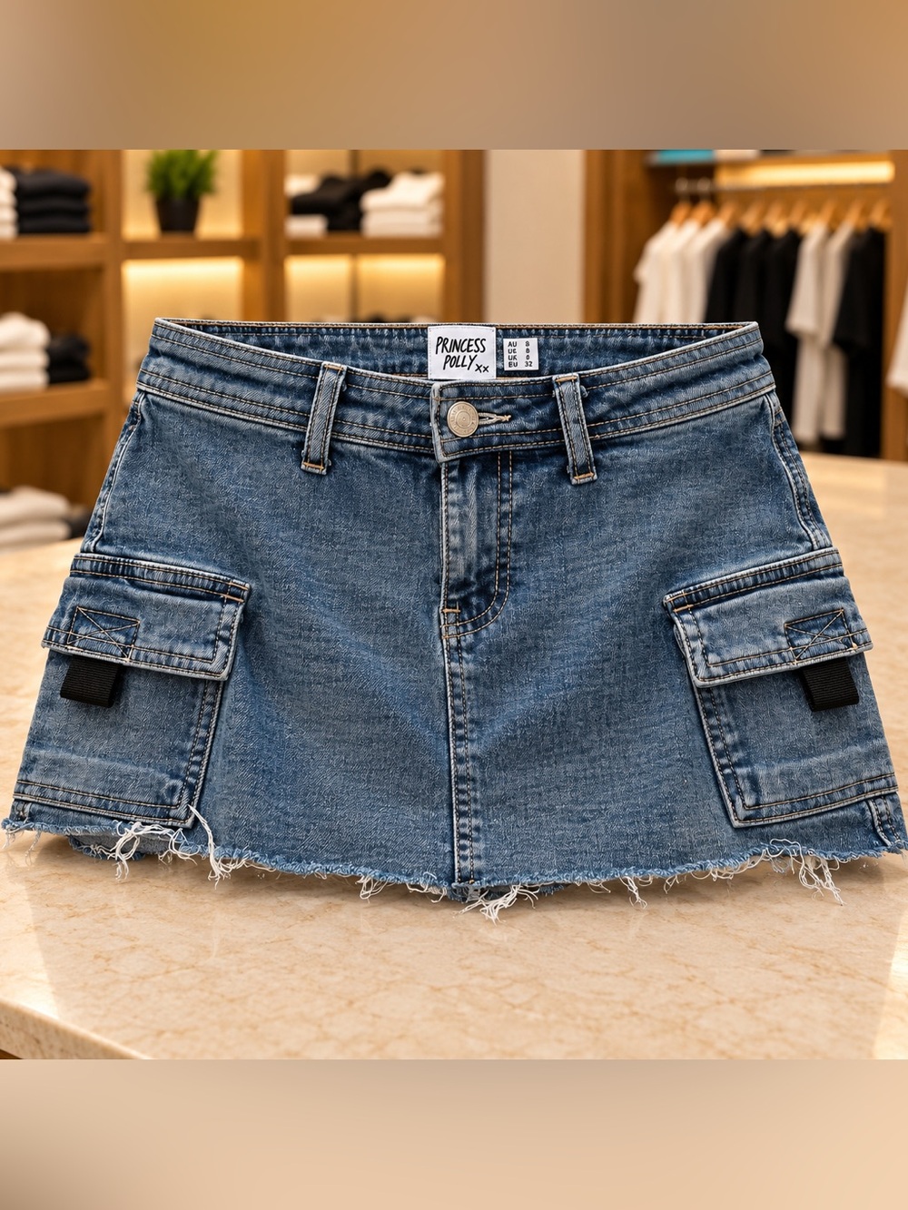 Princess Polly Zakai Cargo Denim Mini Skirt Size 4